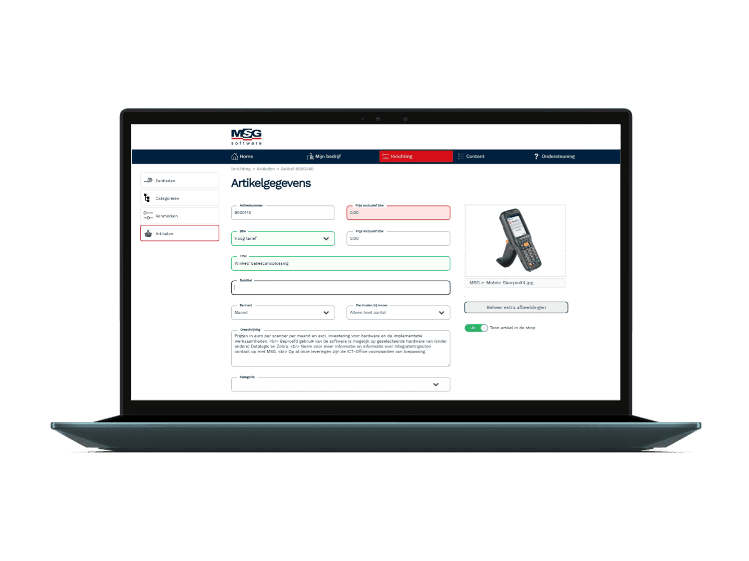 MSG CMS geopend op een laptop