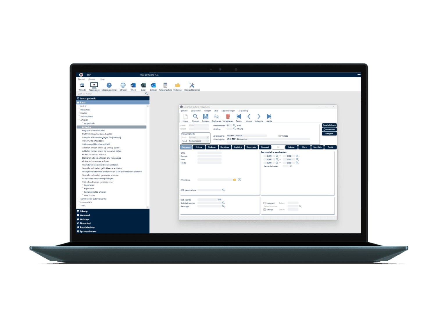 MSG ERP geopend op een laptop, met de raadpleegfunctie in beeld